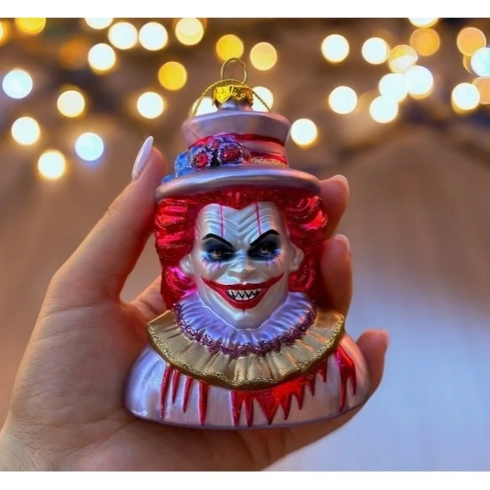 Vintage Style Halloween Horror Clown Head‎ Blown Glass Christmas Ornament